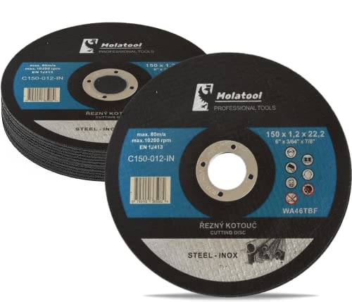 Molatool Profi Trennscheiben 150 x 1,2 x 22,2 mm, 10 Stück, Professionell, für Metall, Stahl, Edelstahl/INOX, Vorteilspack 10 Stück Flexscheiben für Winkelschleifer Molatool Profi Trennscheiben 150 x 1,2 x 22,2 mm, 10 Stück, Professionell, für Metall, Stahl, Edelstahl/INOX, Vorteilspack 10 Stück Flexscheiben für Winkelschleifer von Molatool