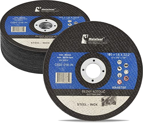 Molatool Profi Trennscheiben 180 x 1,6 x 22,2 mm, 10 Stück, Professionell, für Metall, Stahl, Edelstahl/INOX, Vorteilspack 10 Stück Flexscheiben für Winkelschleifer von Molatool