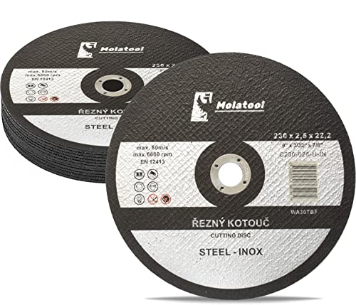 Molatool Standard Trennscheiben 230 x 2,5 x 22,2 mm, 10 Stück für Metall, Stahl, Edelstahl/INOX, Vorteilspack 10 Stück Flexscheiben für Winkelschleifer Molatool Standard Trennscheiben 230 x 2,5 x 22,2 mm, 10 Stück für Metall, Stahl, Edelstahl/INOX, Vorteilspack 10 Stück Flexscheiben für Winkelschleifer von Molatool