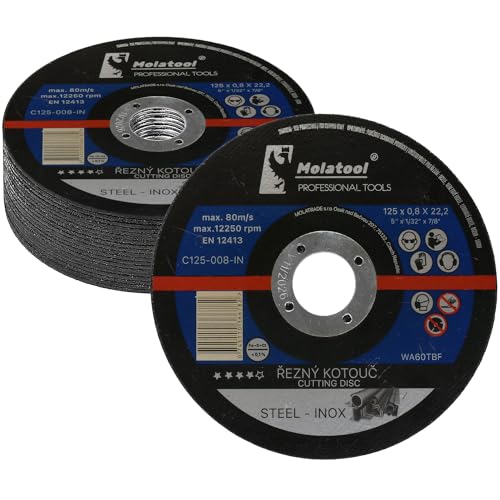 Molatool Trennscheiben Profi 125 x 0,8 x 22,2 mm, 25 Stück, Professionell, für Metall, Stahl, Edelstahl/INOX, Vorteilspack 25 Stück Flexscheiben für Winkelschleifer Molatool Trennscheiben Profi 125 x 0,8 x 22,2 mm, 25 Stück, Professionell, für Metall, Stahl, Edelstahl/INOX, Vorteilspack 25 Stück Flexscheiben für Winkelschleifer von Molatool