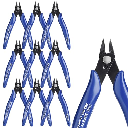 10 Stück Seitenschneider Klein, 128mm Elektronik Drahtschneider, Drahtschere Abgewinkelter, Mini Seitenschneider, Mini Drahtschneider Für Modellbau, Feine Drähte, Electronics, Kabelbinder(Blau) von Molbory