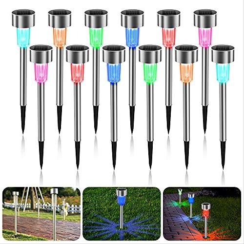 【12 Stück】Solarleuchten Garten Wasserdicht, Solar Gartenleuchte aus Edelstahl Energiesparend Solarleuchte Wegleuchte Solarlampe Dekoration Licht für Außen Garten Patio Rasen Hofwege Wege (Bunt) von Molbory