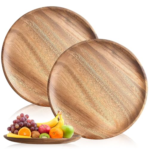 2 Stück Holzteller Rund 20cm, Holzteller aus Akazienholz, Runde Holzteller Holztablett Rund Servierteller Holz Snackteller Mini-Dessertteller Holzteller Deko, für Dessert, Brötchen, Kuchen usw von Molbory