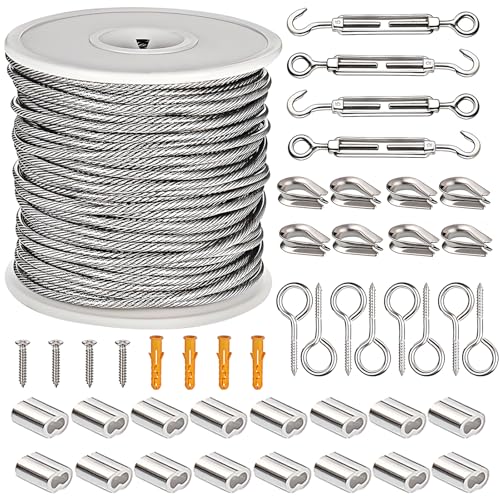 50M 2mm Drahtseil Edelstahl, 304 Edelstahl Stahlseil Kit, Drahtseil Rankhilfe Set, Stahlseil Ummantelt mit ösen, M5 Spannschloss Seilspanngarnitur, für Gardinenseil, String Light Suspension (45PCS) 50M 2mm Drahtseil Edelstahl, 304 Edelstahl Stahlseil Kit, Drahtseil Rankhilfe Set, Stahlseil Ummantelt mit ösen, M5 Spannschloss Seilspanngarnitur, für Gardinenseil, String Light Suspension (45PCS) von Molbory
