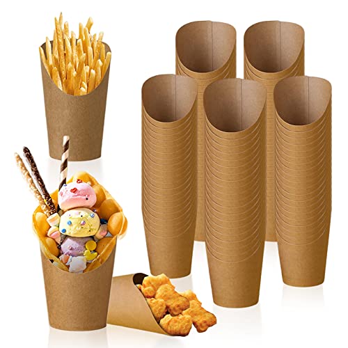 Bubble Waffeln Tüten: 100 Stück Kraftpapier Becher Pappbecher Pommes Tüten Spitztüten Papier Popcorntüten Kraftpapier tüten Snackbecher für Waffeln Pommes Frites Popcorn, Eiscreme Obstspieße von Molbory