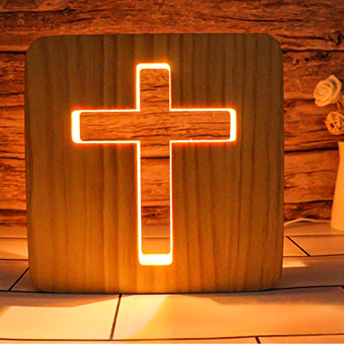 Jesus Kreuz Nachtlicht, 3D Jesus Kreuz Religiöses Mini Nachtlicht, 3D Holzschnitzerei LED Nachtleuchte, USB-betriebener Warmweiß Licht, Kleine Tischlampe für Zimmer, Heimdekoration,Ostergeschenke von Molbory