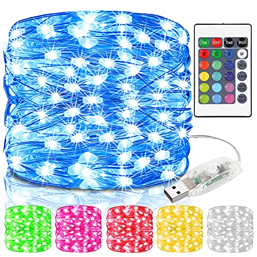 LED Bunt Lichterkette Innen, 16 Farben 10M 100 LED USB Kupferdraht Lichterkette Außen mit Fernbedienung & 4 Modi, Wasserdichte IP68 Farbwechsel Lichterkette für Zimmer, Weihnachten, Party, Hochzeit LED Bunt Lichterkette Innen, 16 Farben 10M 100 LED USB Kupferdraht Lichterkette Außen mit Fernbedienung & 4 Modi, Wasserdichte IP68 Farbwechsel Lichterkette für Zimmer, Weihnachten, Party, Hochzeit von Molbory