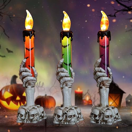 Molbory 3 Stück Halloween Totenkopf-Hand LED Kerzen Flackernde Flamme, Halloween Bluttropfende Flammenlose Kerzen, Halloween Led Stumpenkerzen mit Kerzenständer für Halloween-Partys, Kostümpartys Molbory 3 Stück Halloween Totenkopf-Hand LED Kerzen Flackernde Flamme, Halloween Bluttropfende Flammenlose Kerzen, Halloween Led Stumpenkerzen mit Kerzenständer für Halloween-Partys, Kostümpartys von Molbory