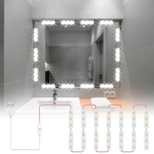 Molbory LED-Schminkspiegelbeleuchtungs-Kit, Schminklicht Im Hollywood-Stil, Spiegel licht, Berührbares Weißes Licht, USB-dimmbares Schminklicht für Badezimmer- und Tischspiegel(14 Saiten) von Molbory