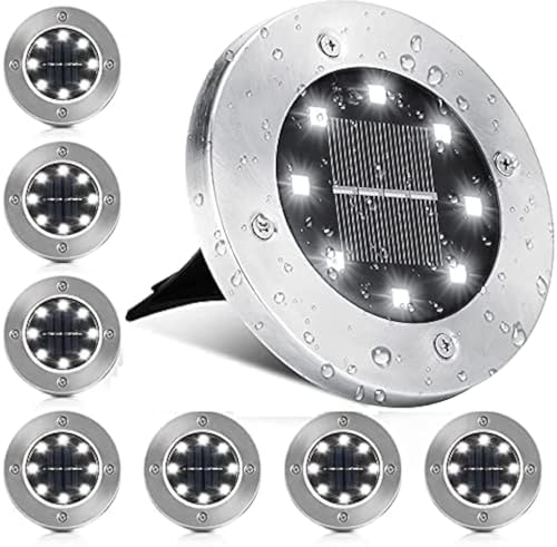 Molbory Solarleuchten Garten - Kaltweiß, 8 Stück 8 LED Solar Bodenleuchte Garten, Gartenleuchten Edelstahl, Solarlampen Wasserdicht für außen, Garten, Terrasse, Rasen, Hof, Gehweg von Molbory