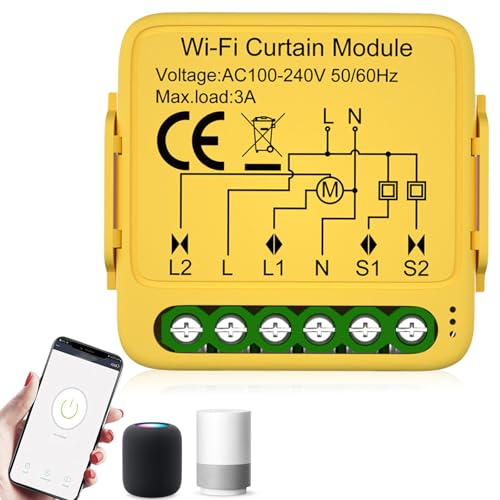 Molbory Wlan Rolladenschalter Modul, 2.4GHz WiFi-Smart-Rollladenschaltermodul, APP Steuerung, Smart Rolladensteuerung, Wlan Smart Rolladenschalter Modul für Rollladenmotorvorhänge/Jalousien von Molbory