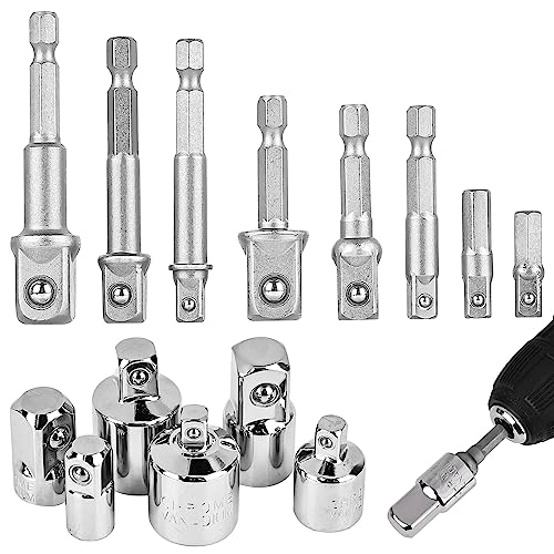 Stecknuss Adapter, 14 Stk Stecknuss-Adapter, 6 Stk Steckschlüssel Nuss + 8 Stk Steckschlüssel, Stecknuss Adapter für Bohrmaschine und Akkuschrauber Steckschlüssel Nüsse und Stecknüsse, Bit-Halter von Molbory