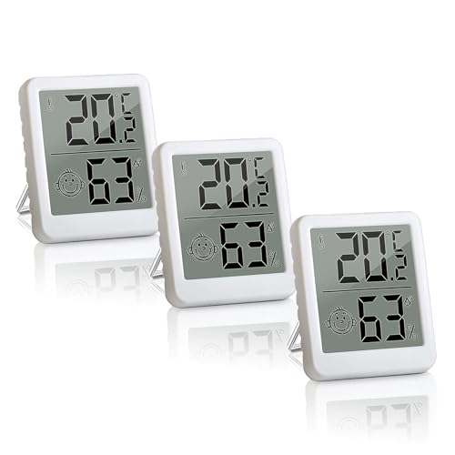 Digitales Thermometer Hygrometer, 3 Pack Innenraumthermometer Feuchtigkeitsmesser, Mini-Raumtemperatur und Feuchtigkeitsmonitor, hohe Genauigkeit für Gewächshäuser, Reptilien, Humidore, Keller, Büro von Molczov