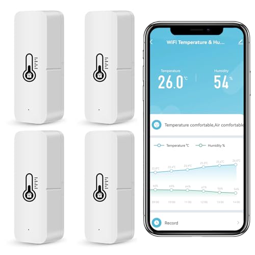 Smarte WiFi Thermometer Hygrometer, Bluetooth Innen und Außentemperatur und Feuchtigkeitssensor, Alexa WiFi Thermometer App Fernbedienung für Zuhause. 4 Pack von Molczov