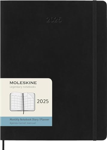 Moleskine Monthly Planner, 12 Monate Monatsplaner 2025, Weicher Einband und Elastischer Verschluss, Farbe Schwarz, Extra Großes Format 19x25 cm von Moleskine