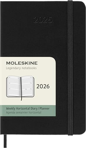 Moleskine Wochenplaner, Horizontale Wochenagenda 2026 12 Monate, Mit Festem Einband und Elastischem Verschluss, Pocket-Format 9x14, Farbe Schwarz Moleskine Wochenplaner, Horizontale Wochenagenda 2026 12 Monate, Mit Festem Einband und Elastischem Verschluss, Pocket-Format 9x14, Farbe Schwarz von Moleskine