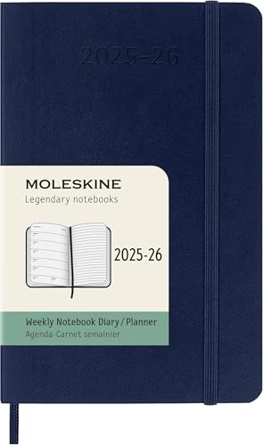 Moleskine Wochen-Notizkalender 2025-2026, 18-Monats-Wochenplaner mit Notizplatz, Weiche Einband und Gummiband, Taschenformat 9 x 14 cm, Saphirblau von Moleskine