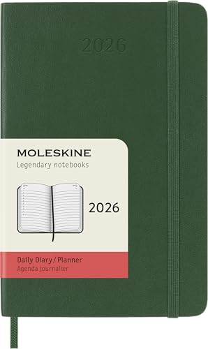 Moleskine Tagesplaner, Tagesagenda 2026 12 Monate, Mit Weichem Einband und Elastischem Verschluss, Pocket-Format 9x14, Farbe Grün Moleskine Tagesplaner, Tagesagenda 2026 12 Monate, Mit Weichem Einband und Elastischem Verschluss, Pocket-Format 9x14, Farbe Grün von Moleskine