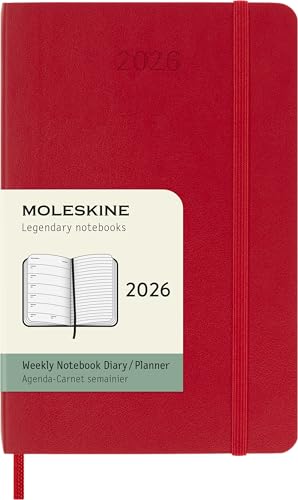 Moleskine Wochenplaner, Wochenagenda 2026 12 Monate Mit Platz Für Notizen, Mit Weichem Einband und Elastischem Verschluss, Pocket-Format 9x14, Farbe Rot Moleskine Wochenplaner, Wochenagenda 2026 12 Monate Mit Platz Für Notizen, Mit Weichem Einband und Elastischem Verschluss, Pocket-Format 9x14, Farbe Rot von Moleskine