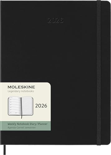 Moleskine Wochenplaner, Wochenagenda 2026 12 Monate mit Platz für Notizen, mit festem Einband und Gummibandverschluss, Format XL 19x25, Farbe Schwarz von Moleskine