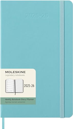 Moleskine Wochen-Notizkalender 2025-2026, 18-Monats-Wochenplaner mit Notizplatz, Harte Einband und Gummiband, Großformat 13 x 21 cm, Aquamarin von Moleskine
