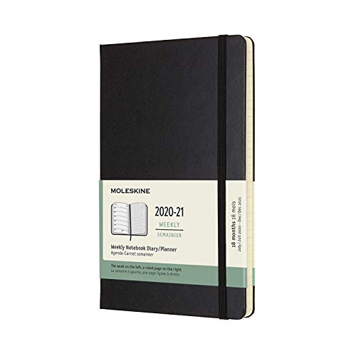 Moleskine - 18-Monats Wochenplaner/Terminplaner, Terminkalender 2020/2021, Wochennotizbuch mit festem Einband und elastischem Verschluss, Format Large/A5 13 x 21 cm, Farbe Schwarz, 208 Seiten von Moleskine