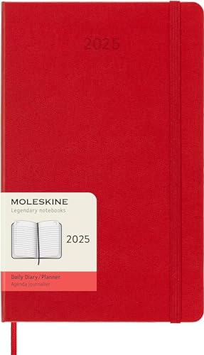 Moleskine Daily Planner, 12 Monate Tagesplaner 2025, Fester Einband und Elastischer Verschluss, Farbe ScharlachRot, Großes Format 13x21 cm von Moleskine