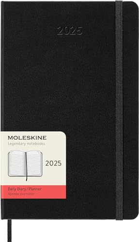 Moleskine Daily Planner, 12 Monate Tagesplaner 2025, Fester Einband und Elastischer Verschluss, Farbe Schwarz, Großes Format 13x21 cm von Moleskine