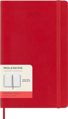 Moleskine Daily Planner, 12 Monate Tagesplaner 2025, Weicher Einband und Elastischer Verschluss, Farbe ScharlachRot, Großes Format 13x21 cm von Moleskine