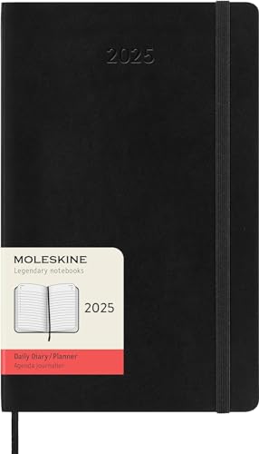 Moleskine Daily Planner, 12 Monate Tagesplaner 2025, Weicher Einband und Elastischer Verschluss, Farbe Schwarz, Großes Format 13x21 cm von Moleskine