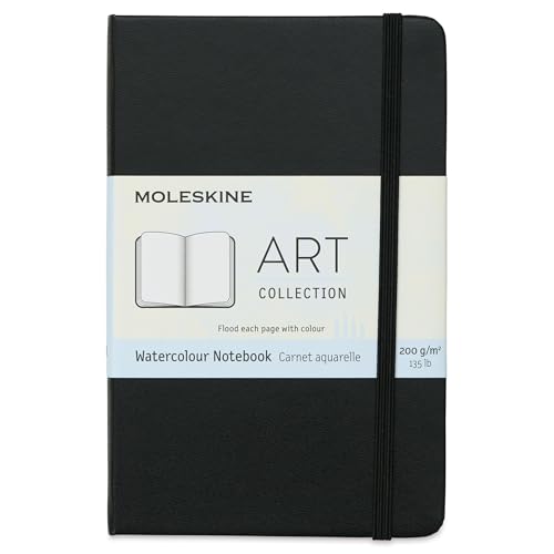 Moleskine Aquarell-Notizbuch im Taschenformat 9 x 14 cm Aquarell-Notizbuch, Papier geeignet für Aquarellstifte und Farben, Harter Umschlag und elastischer Verschluss, Farbe Schwarz, 60 Seiten von Moleskine