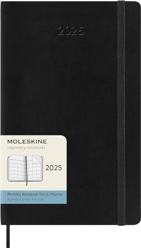 Moleskine Monthly Planner, 12 Monate Monatsplaner 2025, Weicher Einband und Elastischer Verschluss, Farbe Schwarz, Großes Format 13x21 cm von Moleskine