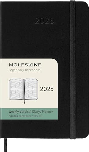 Moleskine Weekly Planner, Vertikale Wochenplaner 12 Monate 2025, Fester Einband und Elastischer Verschluss, Farbe Schwarz, TaschenFormat 9 x14 cm von Moleskine