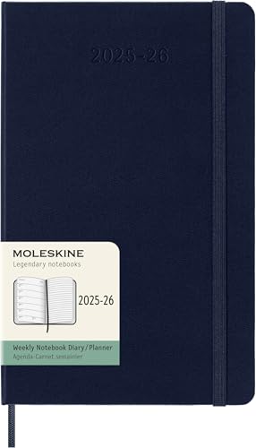 Moleskine Wochen-Notizkalender 2025-2026, 18-Monats-Wochenplaner mit Notizplatz, Harte Einband und Gummiband, Großformat 13 x 21 cm, Saphirblau von Moleskine