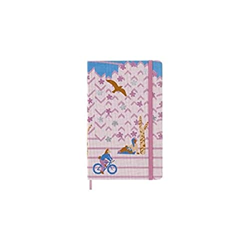 Moleskine Notizbuch in Limitierte Ausgabe, Sakura Notizbuch, Notizkalender-Layout und Fester Einband im Textildesign, Maße 13 x 21 cm, Dunkelrosa Fahrrad-Motiv von Moleskine