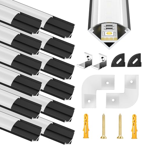LED Aluminium Profil 12 x 1m LED Aluminium Profil mit Weiß Milchige Abdeckung, Endkappen, und Montageklammer für LED-Streifen,LED-Streifen Nicht Im Lieferumfang Enthalten von Molfanco