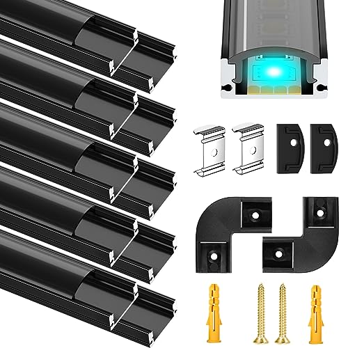 Molfanco LED Aluminium Profil 12 x 1m LED Aluminium Profil mit Schwarzen Abdeckung, Endkappen, und Montageklammer für LED-Streifen (U-profil-schwarz-12m) LED-Streifen Nicht Im Lieferumfang Enthalten von Molfanco