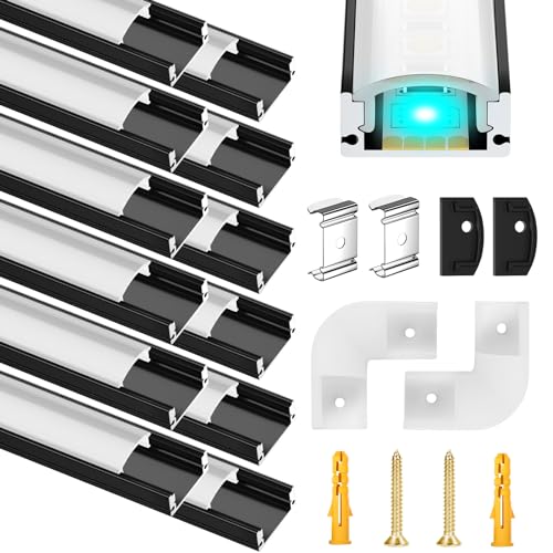 LED Aluminium Profil 12 x 1m LED Aluminium Profil mit Weiß Milchige Abdeckung, Endkappen, und Montageklammer für LED-Streifen,LED-Streifen Nicht Im Lieferumfang Enthalten von Molfanco