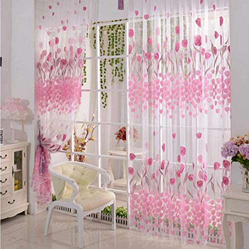 Moligin Transparenter Fenster Creme Tab Top Vorhänge Mit Blumenmuster Gardinen Voile Blumen Vorhänge Für Wohnzimmer Schlafzimmer Rosa 100x200cm von Moligin