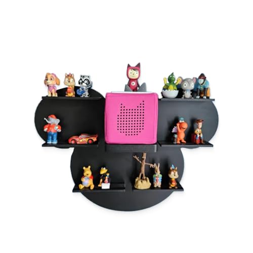 MOLILAND - Sammlervitrine mit Fächern | Maus - schwarz | Audio-Märchenanzeige Toniebox | Perfektes Regal fürs Kinderzimmer | Kinderregal | Kinderzimmer | Hängende Ablage für Zubehör und Spielzeug von MOLILAND