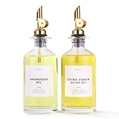 Molimoli Ölspender Flasche für Küche, Automatischer Ausgießer, Dünne Glasflasche für Küche, Olivenöl Krug, | Set mit 2 - Gold von Molimoli