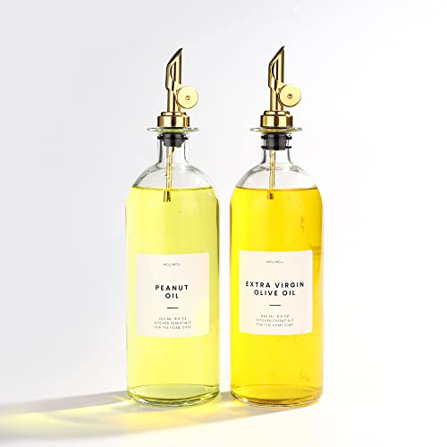 Molimoli Ölspender Flasche für Küche, Automatischer Ausgießer, Dünne Glasflasche für Küche, Olivenöl Krug, | Set mit 2 - Gold von Molimoli