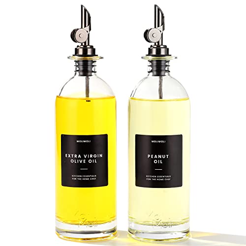 Molimoli Ölspender Flasche für Küche, Automatischer Ausgießer, Dünne Glasflasche für Küche, Olivenöl Krug, | Set mit 2 - Schwarz von Molimoli