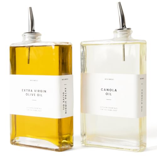 Molimoli Ölspender Flasche für Küche, Automatischer Ausgießer, Dünne Glasflasche für Küche, Olivenöl Krug, | Set mit 2 - Silber von Molimoli