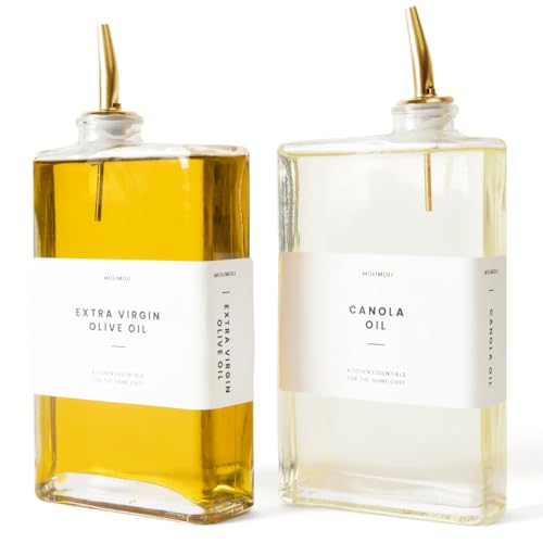 Molimoli Ölspender Flasche für Küche, Automatischer Ausgießer, Dünne Glasflasche für Küche, Olivenöl Krug, | Set mit 2 - Gold von Molimoli