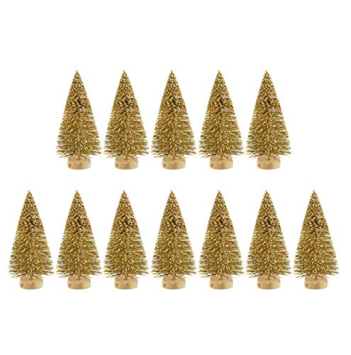 Molinter 12x Mini Weihnachtsbaum Künstlicher Weihnachten Baum Christbaum Tannenbaum mit ständer Weihnachtsdeko Weihnachten Deko Geschenk (Gold) von Molinter