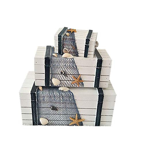 Molinter 3X Holzkiste Aufbewahrungskiste Maritime Holzkasten Dekokiste Allzweckkiste Schmuckschatulle Desktop Aufbewahrungsbox Deko von Molinter