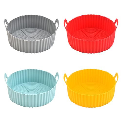 Molinter Air Fryer Silicone Pot Heißluftfritteuse Faltbar Korb Luftfritteuse Silikonform Rund Backblech Backmatte Durchmesser: 21cm 4 Stück von Molinter