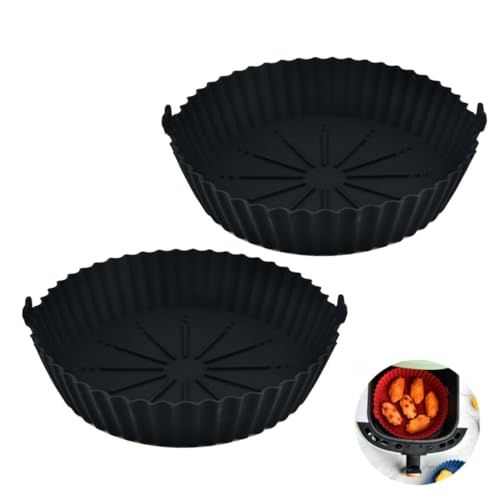 Molinter Air Fryer Silicone Pot Heißluftfritteuse Faltbar Korb Luftfritteuse Silikonform Rund Liners Backpapier Backblech Backmatte 2 Stück (Schwarz, 18.5x5.5cm) von Molinter