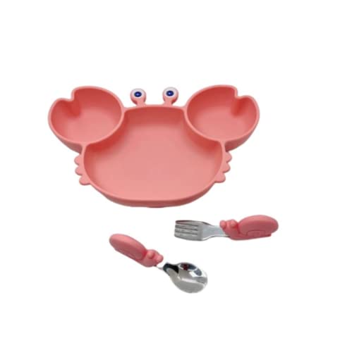 Molinter Baby Teller mit Saugnapf Löffel Gabel Schüssel Kinder Krabbe Design Silikon Tischset für Kleinkind Kinderteller passend Hochstuhl Tabletts (Rosa) von Molinter